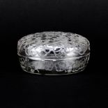 R. Lalique Crystal Le Lys Powder Box. Molded signature. Good condition. Measures 1-5/8" H x 3-1/2"