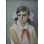 20th Century Russian Oil on Canvas "Portrait Of A Girl". Signed lower right in Cyrillic Sergie Giras