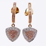 .18 Carat Natural Pink Diamond, .19 carat Round Cut Diamond and 18 Karat Rose Gold Earrings.