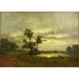 19th Century Barbizon School Oil on Canvas, Moonlit Landscape. Signed Daubigny lower right.