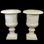 Pair of Monumental Early to Mid 20th Century Cast Iron Garden Urns. Large chip to rim, painted