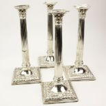 Set of Four (4) 18th Century English Silver Corinthian Column Candlesticks. Weighted. Hallmarked