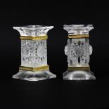 Pair of Lalique Crystal Paquerettes Daisy Candlesticks. Signed with etched signature. Good