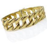 Vintage Italian 14 Karat Yellow Gold Wide Link Bracelet. Signed. Good vintage condition. Measures