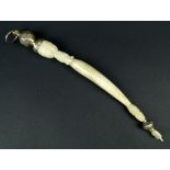 19th Century Russian Judaica Carved Bone and Gold Washed Silver Torah Pointer. Signed on Silver With