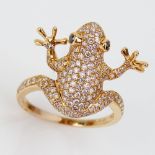 1.01 Carat Natural Pink Diamond and 18 Karat Rose Gold Frog Ring with Black Diamond Eyes. Signed