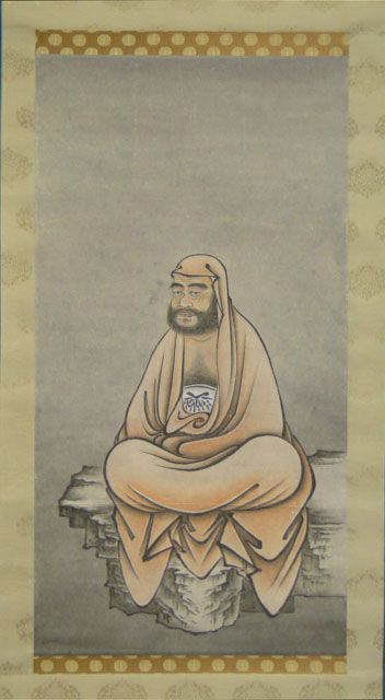 Early 20th Century Japanese Watercolor on Paper Set in Fabric Mounting as a Scroll. Depicts Seated