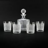 Lalique Crystal "Femmes" Decanter and 4 Glasses. Signed. Decanter with light film/cloudy or in