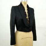 Yves Saint Laurent Rive Gauche Black Cropped Bolero Jacket. Stitched YSL logo on interior, pleated