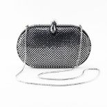 Judith Leiber New York Black and Silver Swarovski Crystals Clutch Purse. Cabochon pearl top with