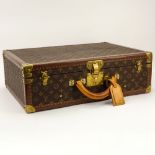 Vintage Louis Vuitton Monogram Canvas Hardside Suitcase. Signed. Rubbing, interior slightly