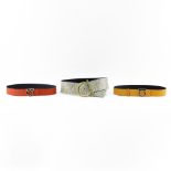 Grouping of Three (3) Vintage Salvatore Ferragamo Designer Belts. Some wear to buckle on 1 belt