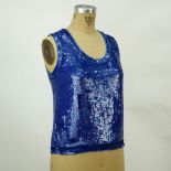 Yves Saint Laurent Rive Gauche Blue Sequin Silk Tank Top. Light wear to sequin otherwise good