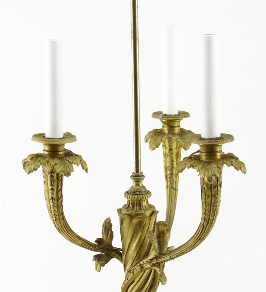 19th Century Louis XV Style Gilt Bronze Three Arm Candelabra Mounted as Lamp. Foliage to arm, - Image 2 of 4