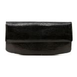 Darby Scott Black Lizard Skin Clutch Purse. Wrap around closure, suede lining interior, metal logo