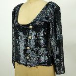 Yves Saint Laurent Rive Gauche Black Sequin Blouse. Cabochon jeweled Buttons, lined interior.