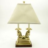 Vintage Brass Twin Horse Bust Secretary Desk Lamp. Good condition. Measures 24" H x 9" W.