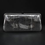 Lambertson Truex Italian Metallic Silver Snakeskin Clutch Purse. Kiss logo locking hardware,