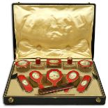 Cartier Enamel and Silver Vanity Set With Painted Scenes In The Style Of Watteau. Cartier, Made