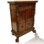 19th Century Walnut One Drawer, Two Door Console Cabinet. Unsigned. Surface wear, rubbing. One hinge