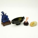 Grouping of Four (4) Chinese Carved Miniatures. Includes: Blue lapis Guanyin figure on wooden