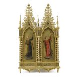 19th Century Italian School Hand Painted Religious Icons in Giltwood Gothic style Architectural