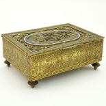 Antique French Dore Bronze Champleve Enamel High Relief Trinket Box. Relief depicts a "fete"