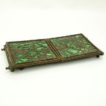 Arts and Crafts Period Possibly Apollo, Tiffany Style Bronze and Glass "Grapevine" Expandable Book