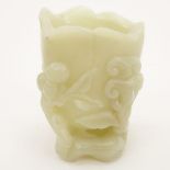 Early 20th Century Chinese Carved Celadon Jade Brush washer. Unsigned. Good condition. Measures 2-