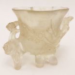 Antique Chinese Carved Rock Crystal Brush Washer. Unsigned. Good condition. Measures 3-3/4" H, 5-1/