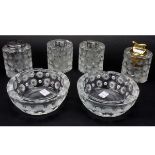 Six (6) Piece Lalique "Tokyo" Smoking Set. Includes 2 each lighters, cigarette urns, ashtrays. All