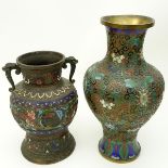 Two (2) Vintage Asian Cloisonne Vases. Unsigned. "AS IS" condition. Wear, losses, dings. Taller