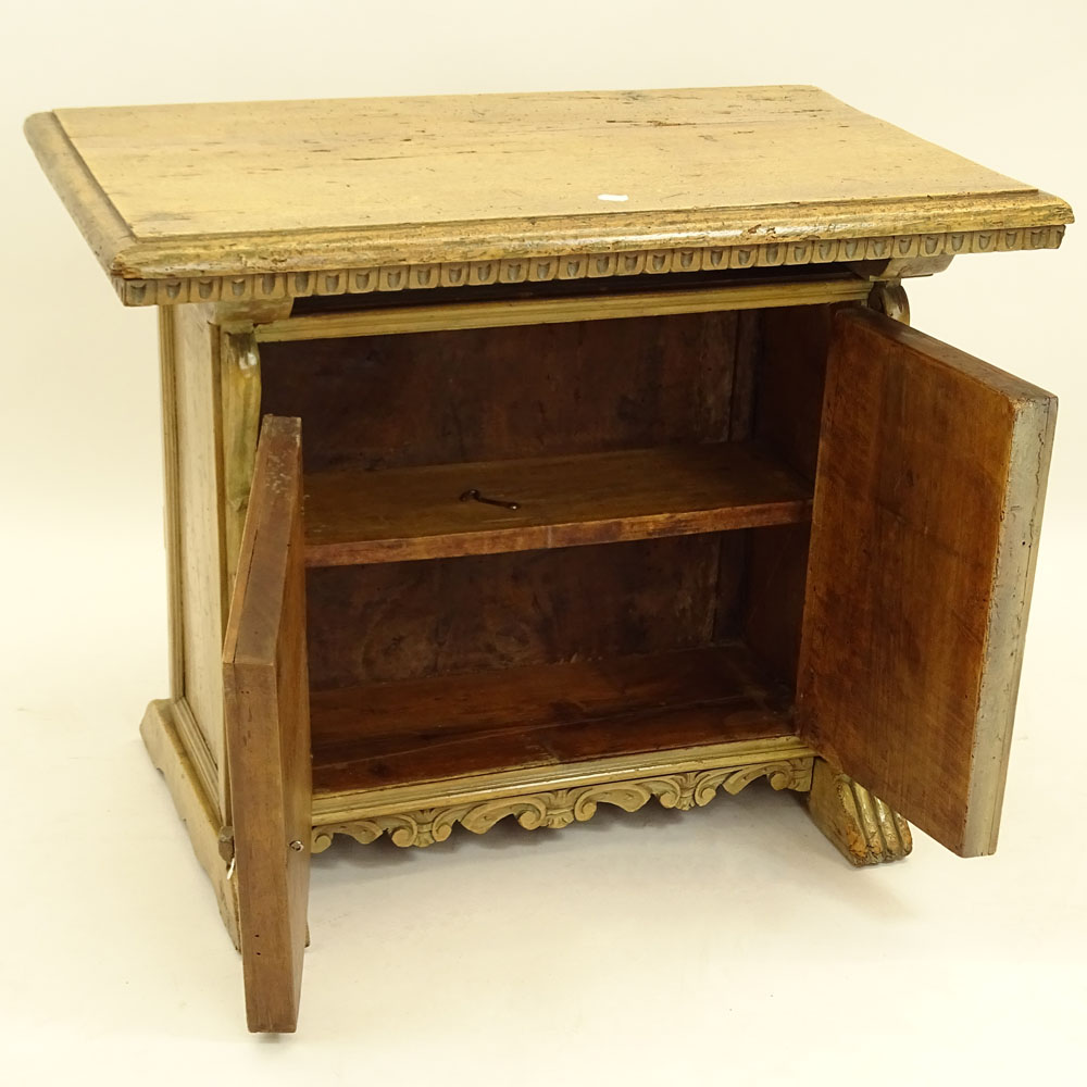 19th Century Stained Walnut Two Door Cabinet Table. Paw Feet. Unsigned. Surface wear, rubbing. - Image 4 of 4