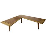 Circa 1958 Andre Bus for Lane Acclaim Collection Walnut Boomerang Coffee Table with oversize