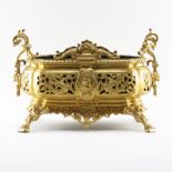 Antique Gilt Bronze Jardiniere. Unsigned. One handle loose or in good condition. Measures 11-3/4"