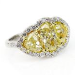 Approx. 3.02 Carat Oval and Heart Shape Fancy Light Yellow Diamond, Platinum and 18 Karat Yellow