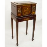19/20th Century Burlwood Bronze Mounted Painted Jewelry Chest. Decorated with painted flower