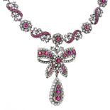 Antique Style Ruby, Diamond and 18 Karat Blackened White Gold Pendant (detachable) Necklace.