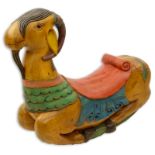 Antique or Vintage Hand Carved Hand Painted Whimsical Rocker. Depicts a mythological "billy goat"