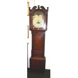 A 19th Century oak, long case clock with an enamelled and painted  moon-phase dial, for restoration.