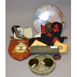 RAF related materials, to include a cased pair of military aircrew anti-glare spectacles, plaques,