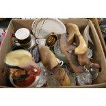 A box of assorted ceramics and glass