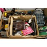 A box of mixed vintage photography accessories