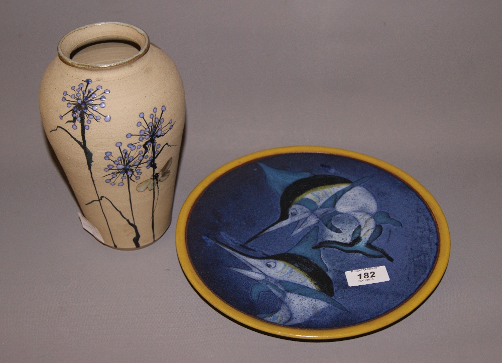 A L Newton, a painted and partially glazed studio-vase, together with a signed Columbian studio-