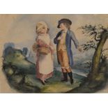 An early 19th century English school watercolour "The Betrothal", initials W.I. and dated (18)16.