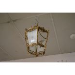 20th Century brass and etched glass ceiling lantern in the form of a coach lamp