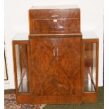 1920's Deco style walnut veneered side by side cocktail/display cabinet