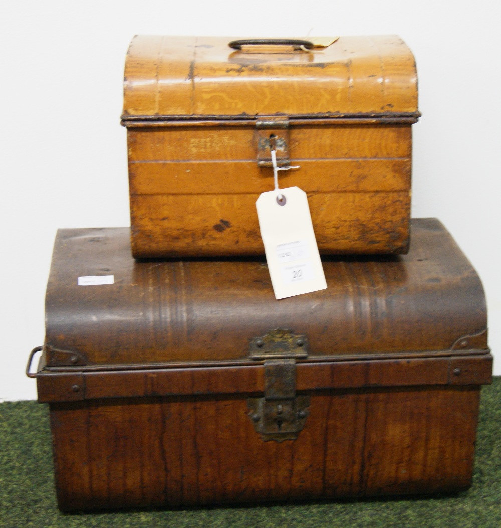 Two small vintage tin-trunks