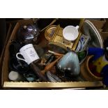 A box of assorted ceramics and glass