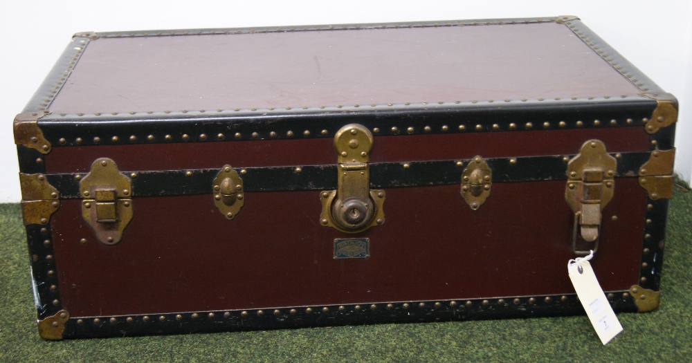 A large bound trunk with mounts and corners,